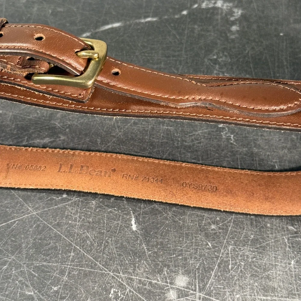L.L.‎ Bean Brown Leather Belt Brass Buckle Heritage Equestrian Style Size 34/36